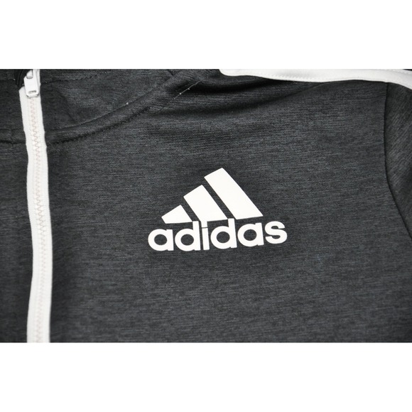 Adidas Hoodie Mens Large Black White Full Zip Three Stripe Logo Athletic Jacket - Picture 5 of 10